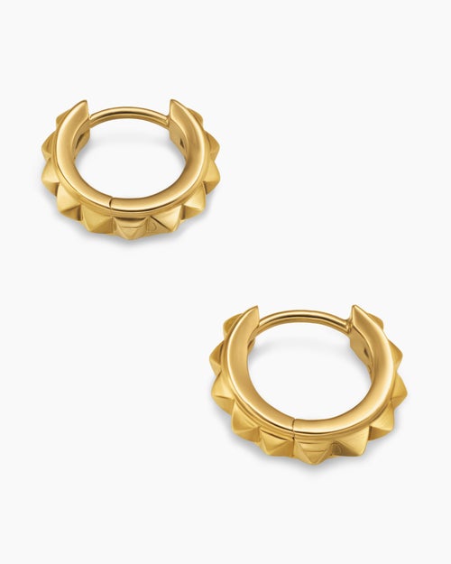 Womens Pyramid Hoop Earrings in 18K Yellow Gold, 12.7mm
