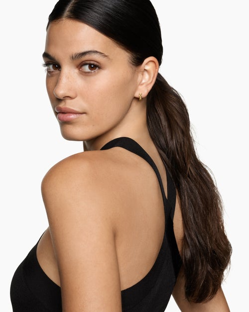 Womens Pyramid Hoop Earrings in 18K Yellow Gold, 12.7mm