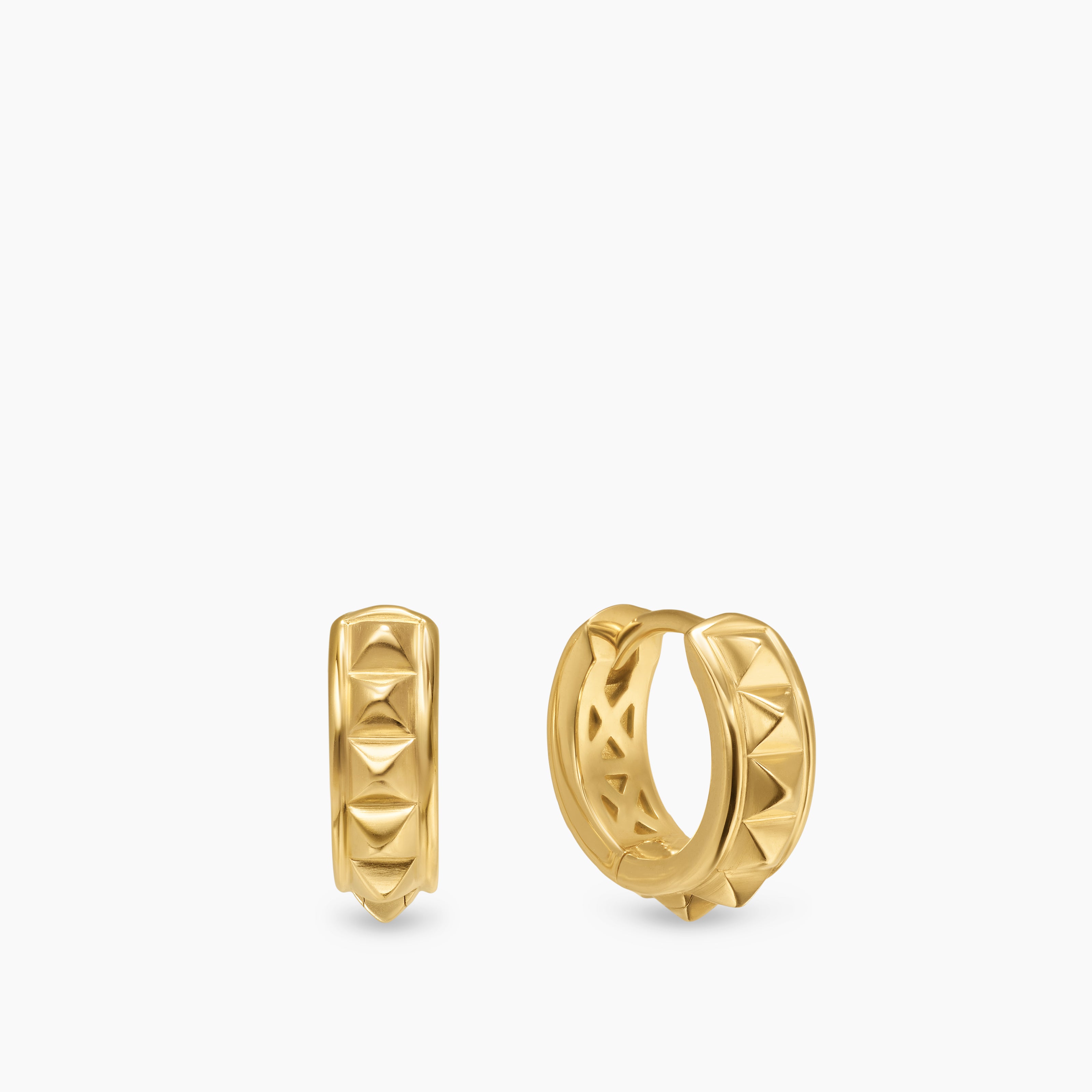 Womens Pyramid Hoop Earrings in 18K Yellow Gold, 12.7mm