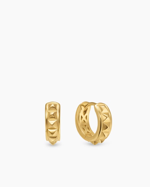 Womens Pyramid Hoop Earrings in 18K Yellow Gold, 12.7mm