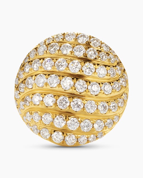 Womens Sculpted Cable Stud Earrings in 18K Yellow Gold with Diamonds, 14mm