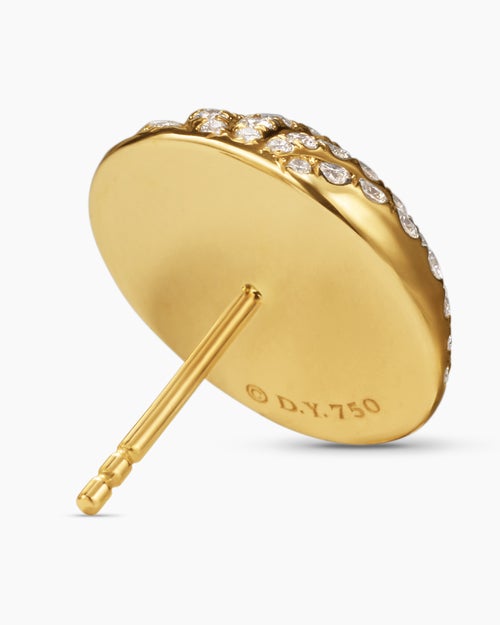 Womens Sculpted Cable Stud Earrings in 18K Yellow Gold with Diamonds, 14mm