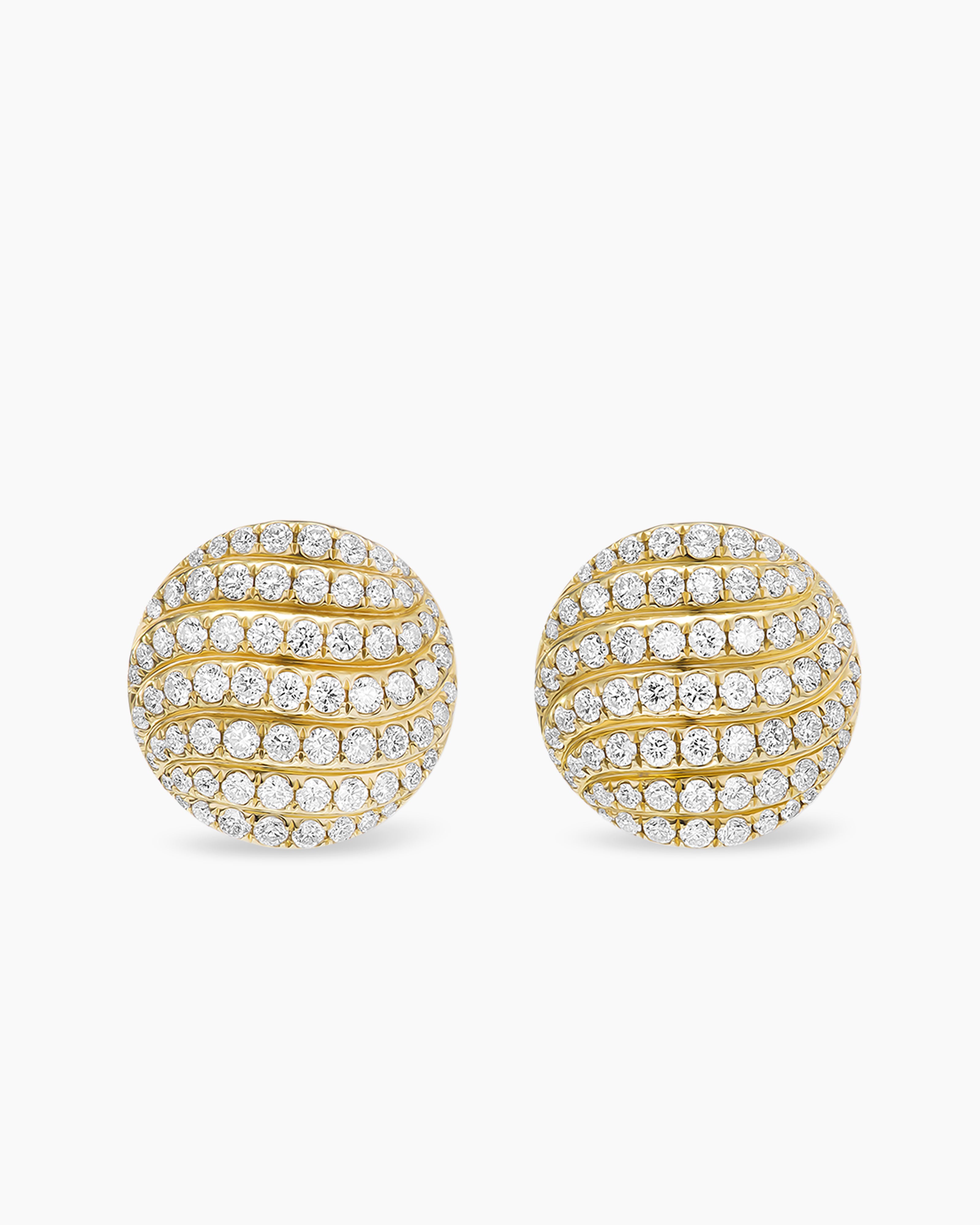 Sculpted Cable Stud Earrings in 18K Yellow Gold with Diamonds