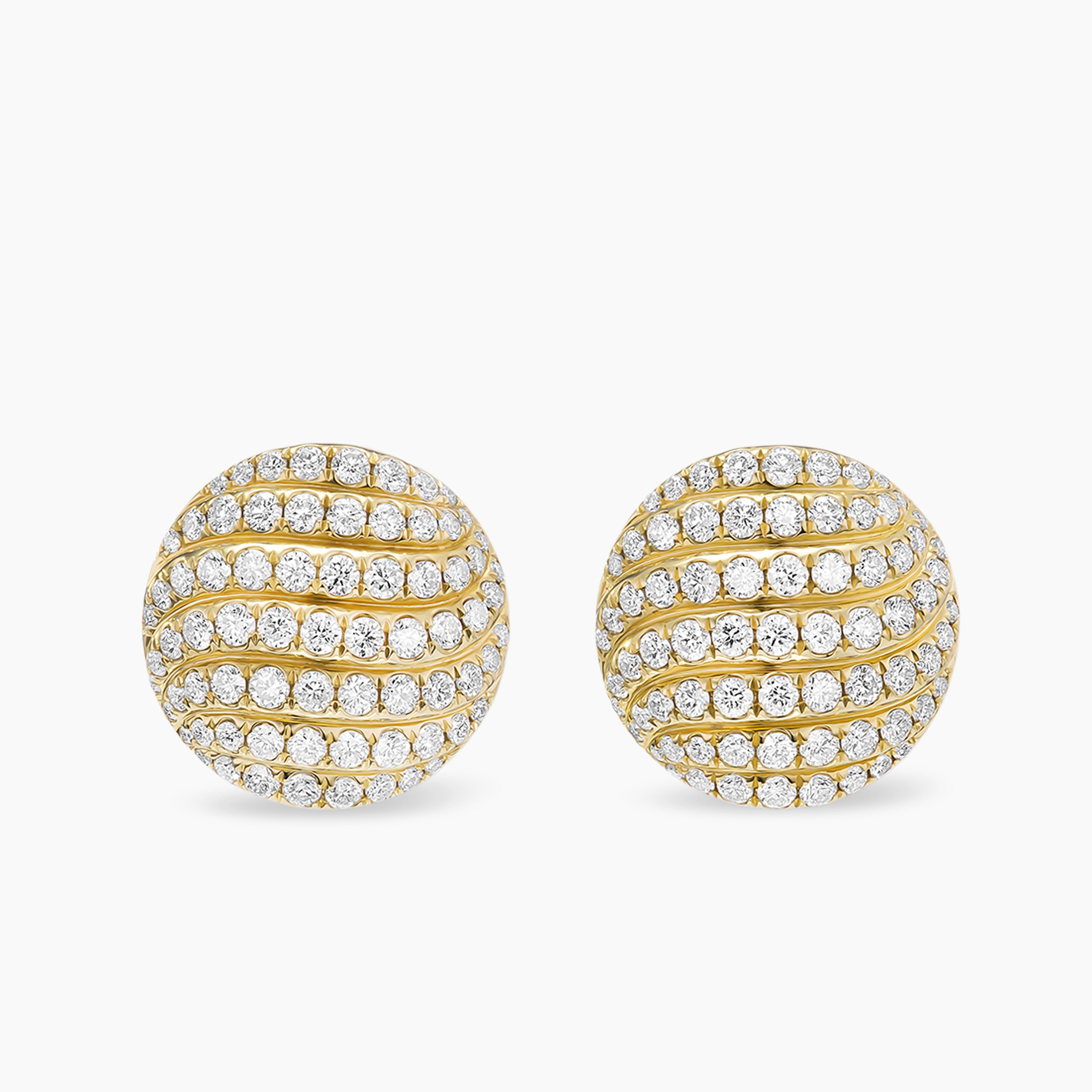 Womens Sculpted Cable Stud Earrings in 18K Yellow Gold with Diamonds, 14mm