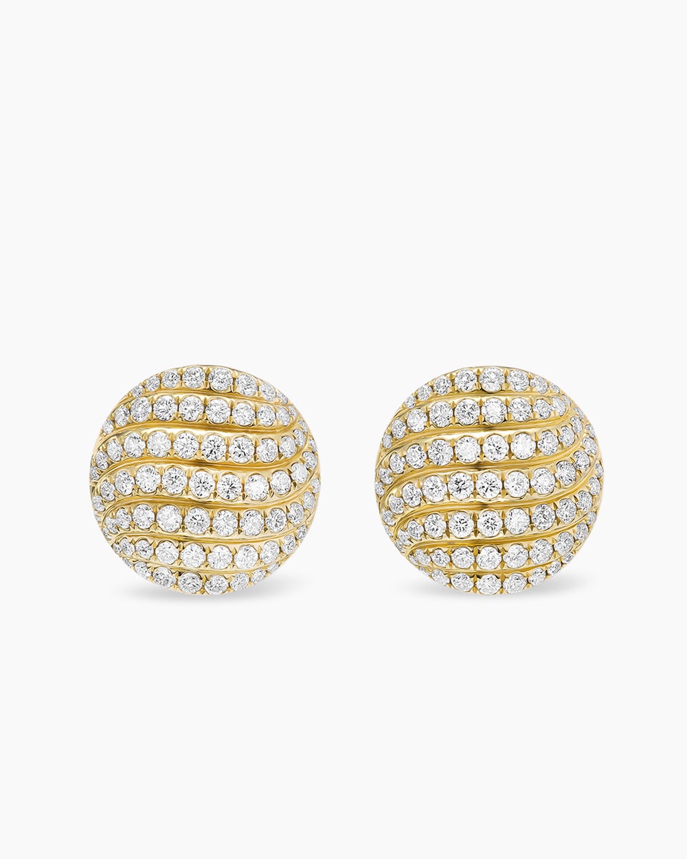 Womens Sculpted Cable Stud Earrings in 18K Yellow Gold with Diamonds, 14mm