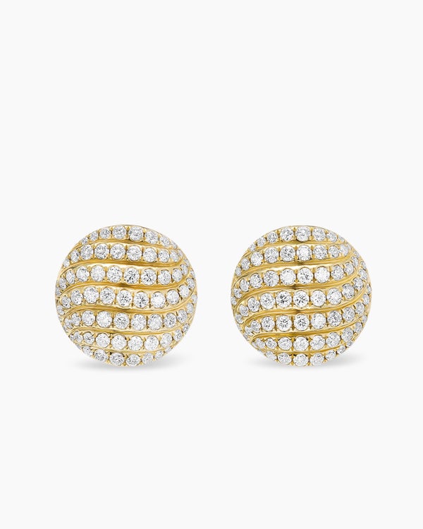 Sculpted Cable Stud Earrings in 18K Yellow Gold with Diamonds, 14mm