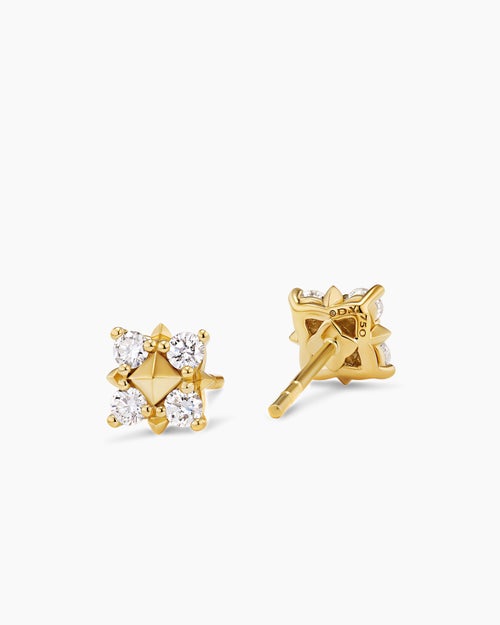 Womens Petite Modern Renaissance® Pyramid Stud Earrings in 18K Yellow Gold with Diamonds, 8mm