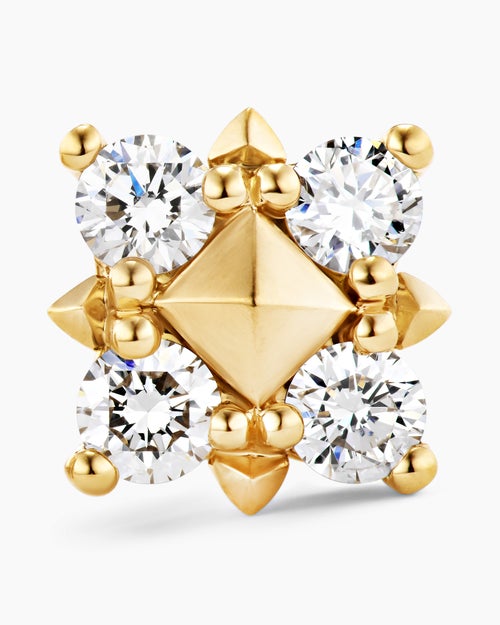Womens Petite Modern Renaissance® Pyramid Stud Earrings in 18K Yellow Gold with Diamonds, 8mm
