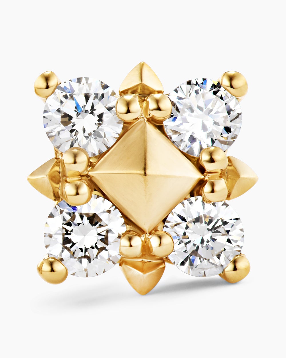 Womens Petite Modern Renaissance® Pyramid Stud Earrings in 18K Yellow Gold with Diamonds, 8mm