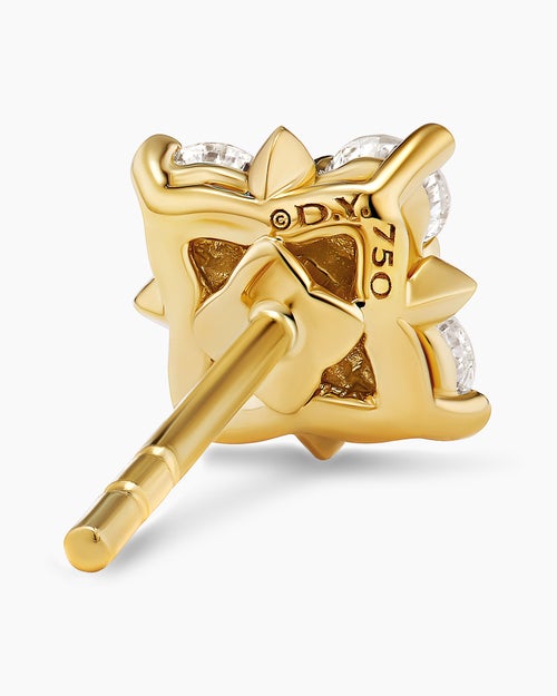 Womens Petite Modern Renaissance® Pyramid Stud Earrings in 18K Yellow Gold with Diamonds, 8mm