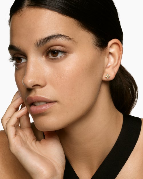 Womens Petite Modern Renaissance® Pyramid Stud Earrings in 18K Yellow Gold with Diamonds, 8mm