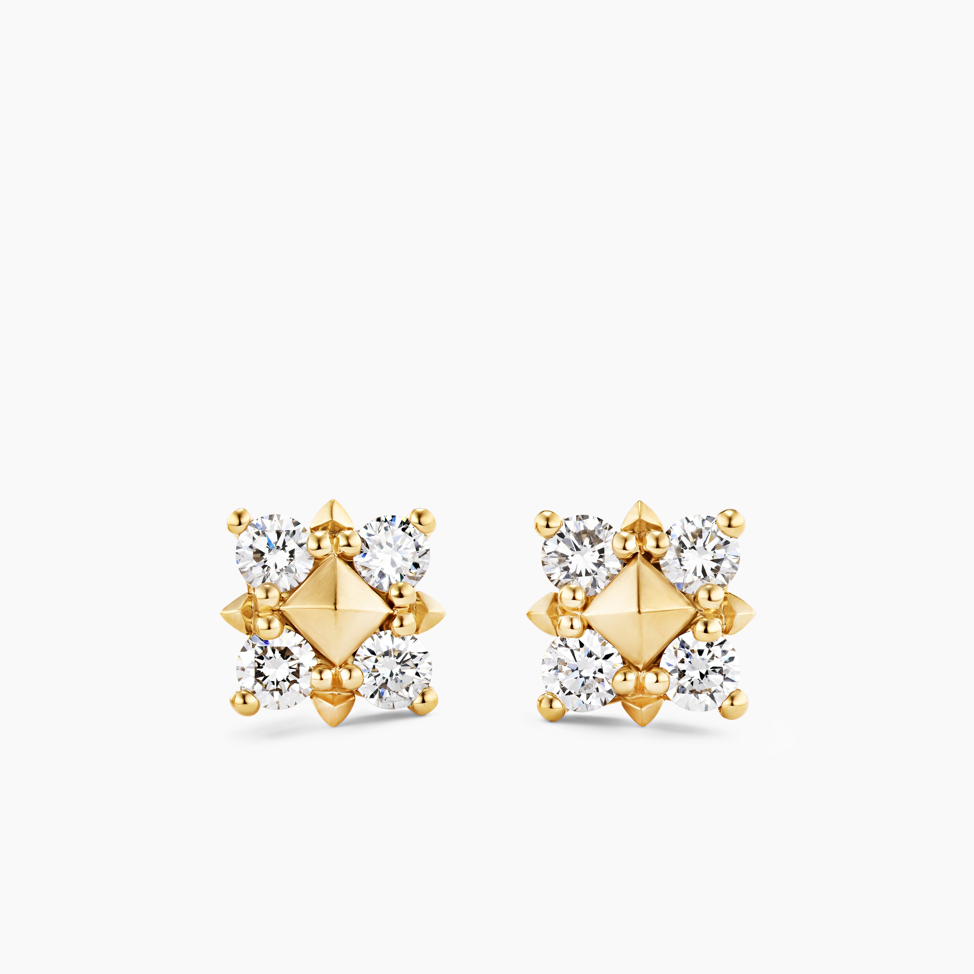 Womens Petite Modern Renaissance&reg; Pyramid Stud Earrings in 18K Yellow Gold with Diamonds, 8mm
