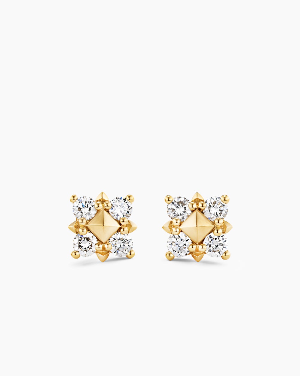 Womens Petite Modern Renaissance® Pyramid Stud Earrings in 18K Yellow Gold with Diamonds, 8mm