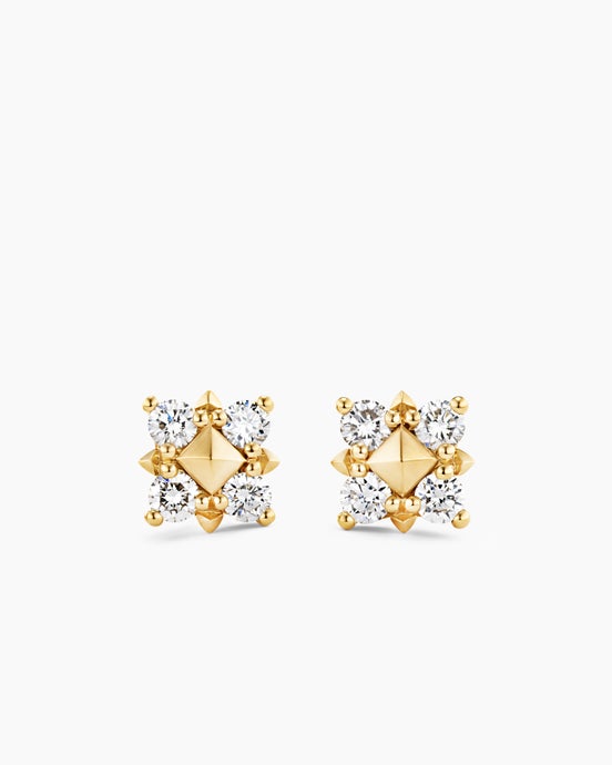 Petite Modern Renaissance® Pyramid Stud Earrings in 18K Yellow Gold with Diamonds, 8mm