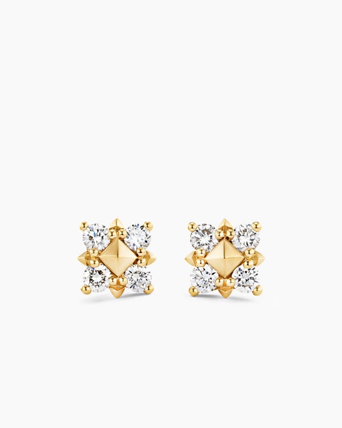 Womens Petite Modern Renaissance® Pyramid Stud Earrings in 18K Yellow Gold with Diamonds, 8mm