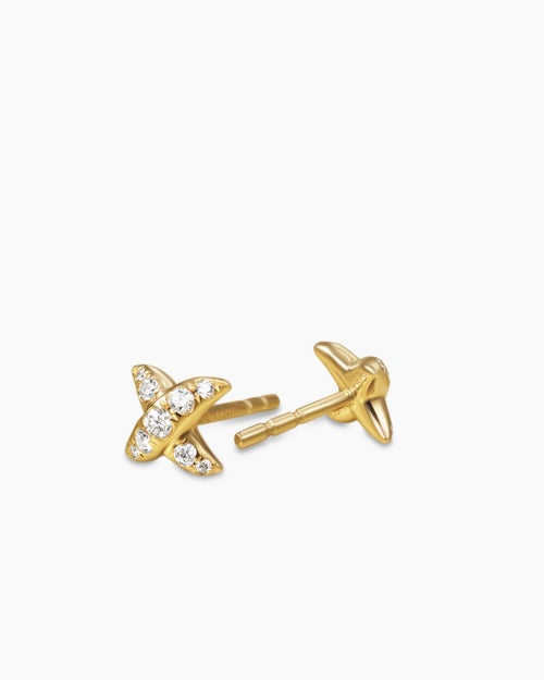 Womens Crossover X Stud Earrings in 18K Yellow Gold with Diamonds, 6mm