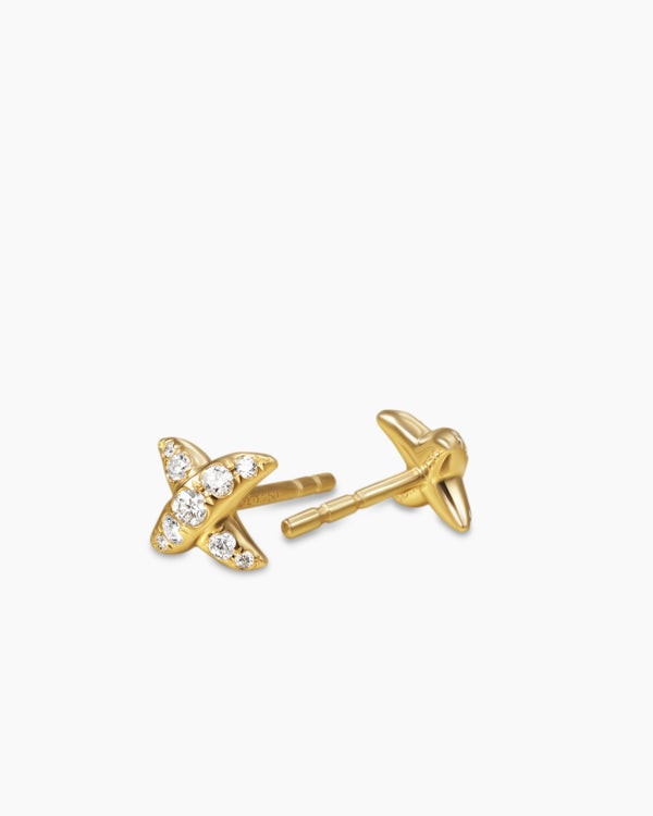 Crossover X Stud Earrings in 18K Yellow Gold with Diamonds, 6mm
