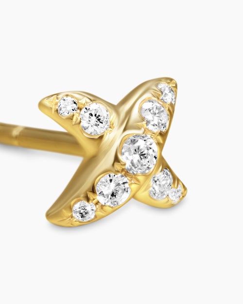 Womens Crossover X Stud Earrings in 18K Yellow Gold with Diamonds, 6mm