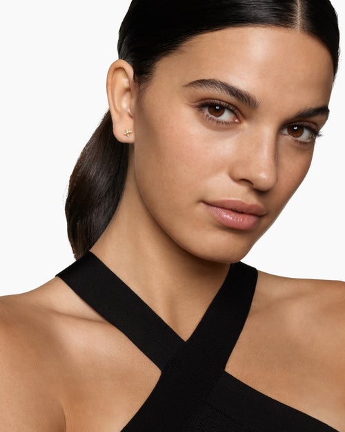 Womens Crossover X Stud Earrings in 18K Yellow Gold with Diamonds, 6mm