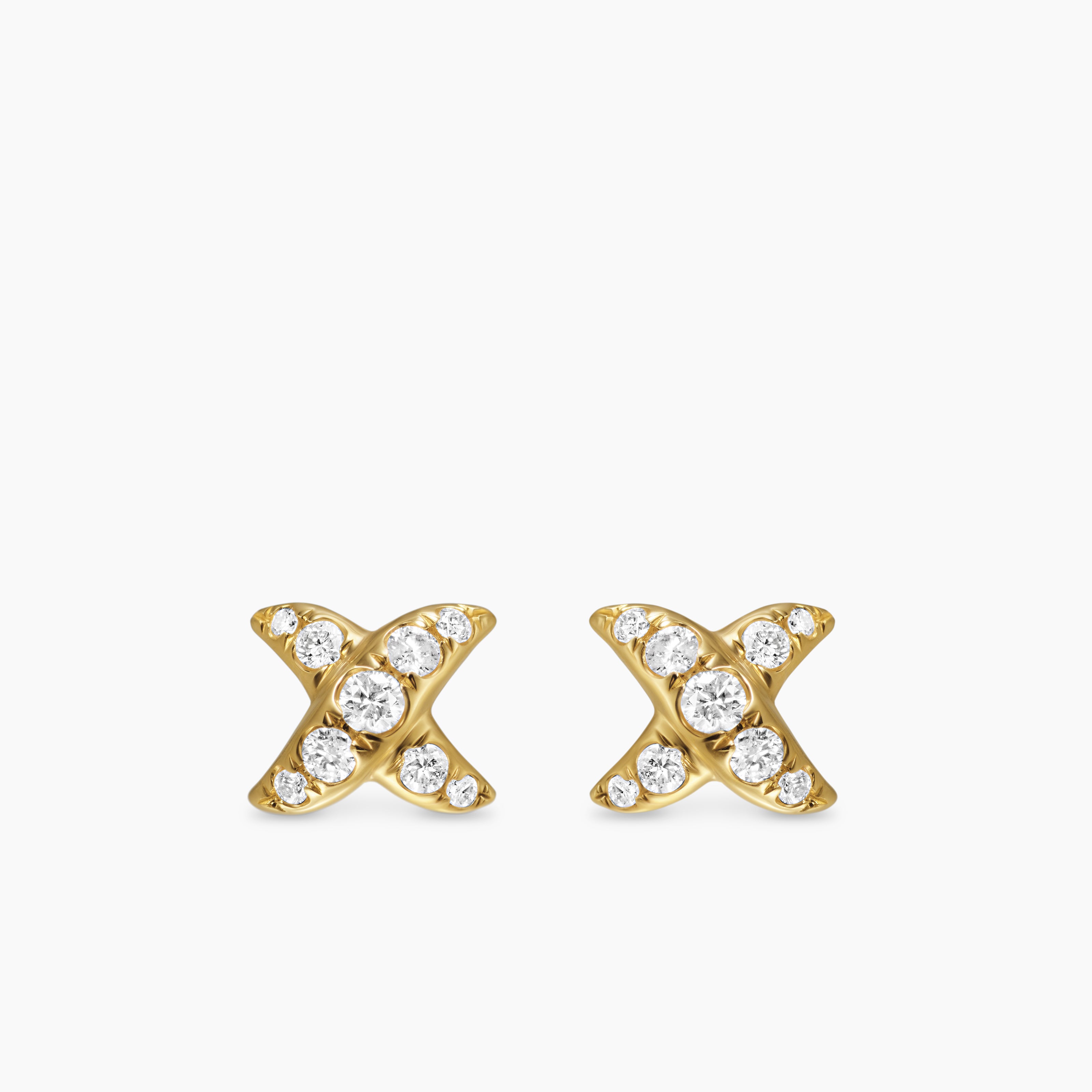 Womens Crossover X Stud Earrings in 18K Yellow Gold with Diamonds, 6mm