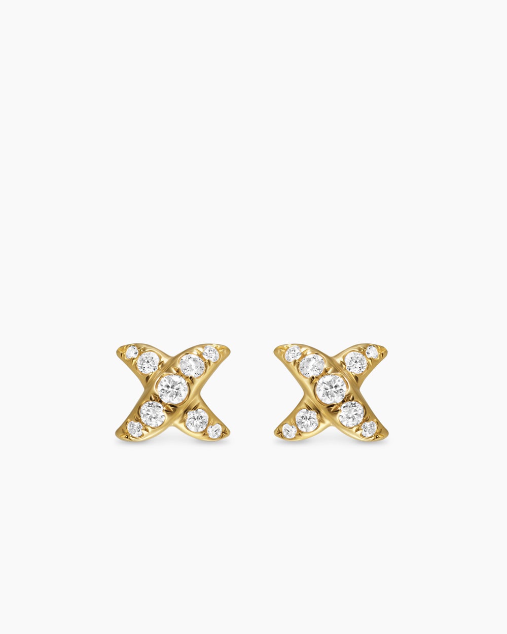 Womens Crossover X Stud Earrings in 18K Yellow Gold with Diamonds, 6mm