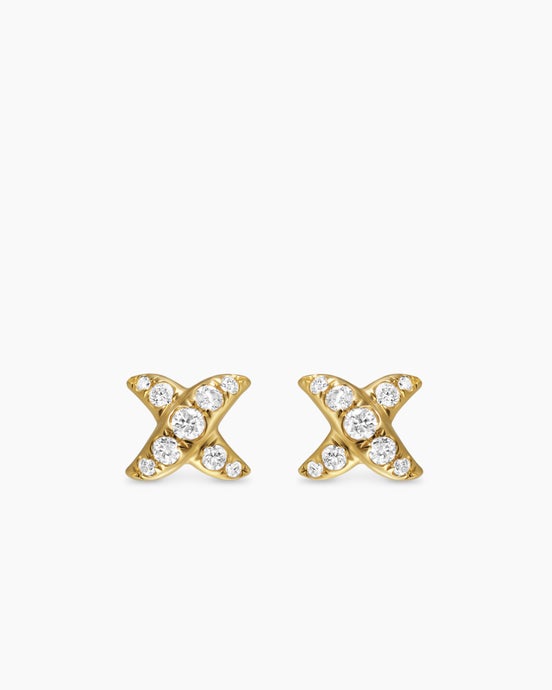 Crossover X Stud Earrings in 18K Yellow Gold with Diamonds, 6mm