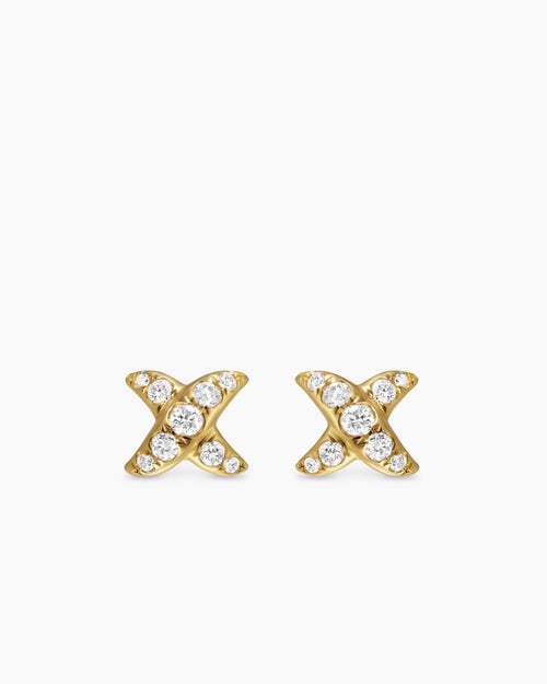 Womens Crossover X Stud Earrings in 18K Yellow Gold with Diamonds, 6mm