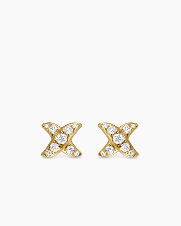 Crossover X Stud Earrings in 18K Yellow Gold with Diamonds, 6mm