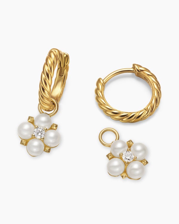 Petite Modern Renaissance® Pearl Drop Earrings in 18K Yellow Gold with Diamonds, 18mm