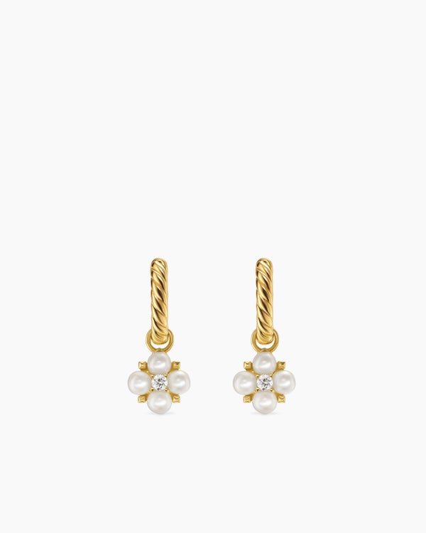 Petite Modern Renaissance® Pearl Drop Earrings in 18K Yellow Gold with Diamonds, 18mm