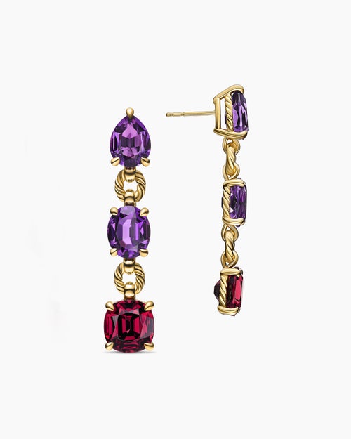 Womens Marbella Drop Earrings in 18K Yellow Gold with Amethyst and Rhodolite Garnet, 51mm