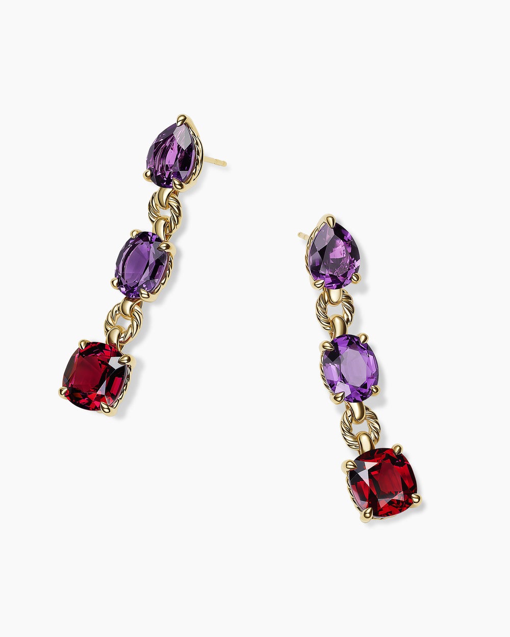 Womens Marbella Drop Earrings in 18K Yellow Gold with Amethyst and Rhodolite Garnet, 51mm
