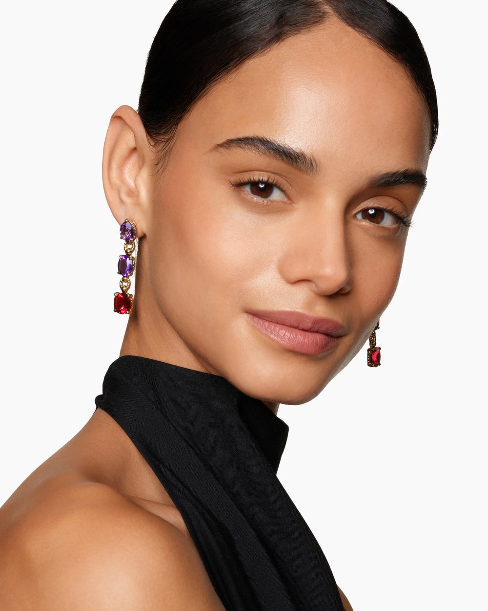 Womens Marbella Drop Earrings in 18K Yellow Gold with Amethyst and Rhodolite Garnet, 51mm