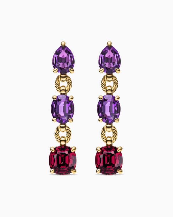 Marbella Drop Earrings in 18K Yellow Gold with Amethyst and Rhodolite Garnet, 51mm
