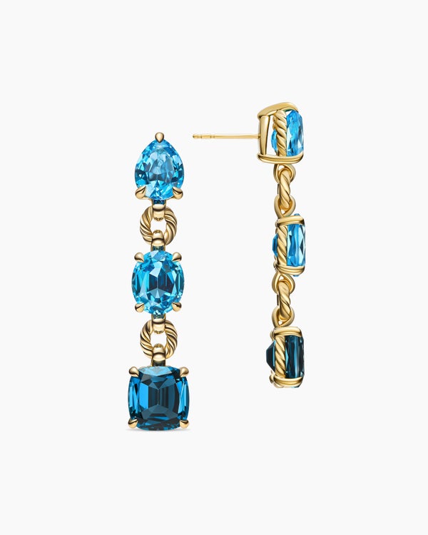 Marbella Drop Earrings in 18K Yellow Gold with Blue Topaz and Hampton Blue Topaz, 51mm