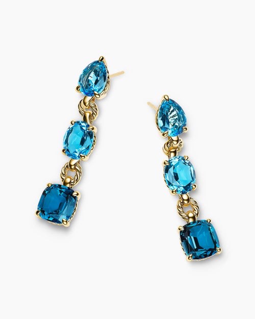 Womens Marbella Drop Earrings in 18K Yellow Gold with Blue Topaz and Hampton Blue Topaz, 51mm