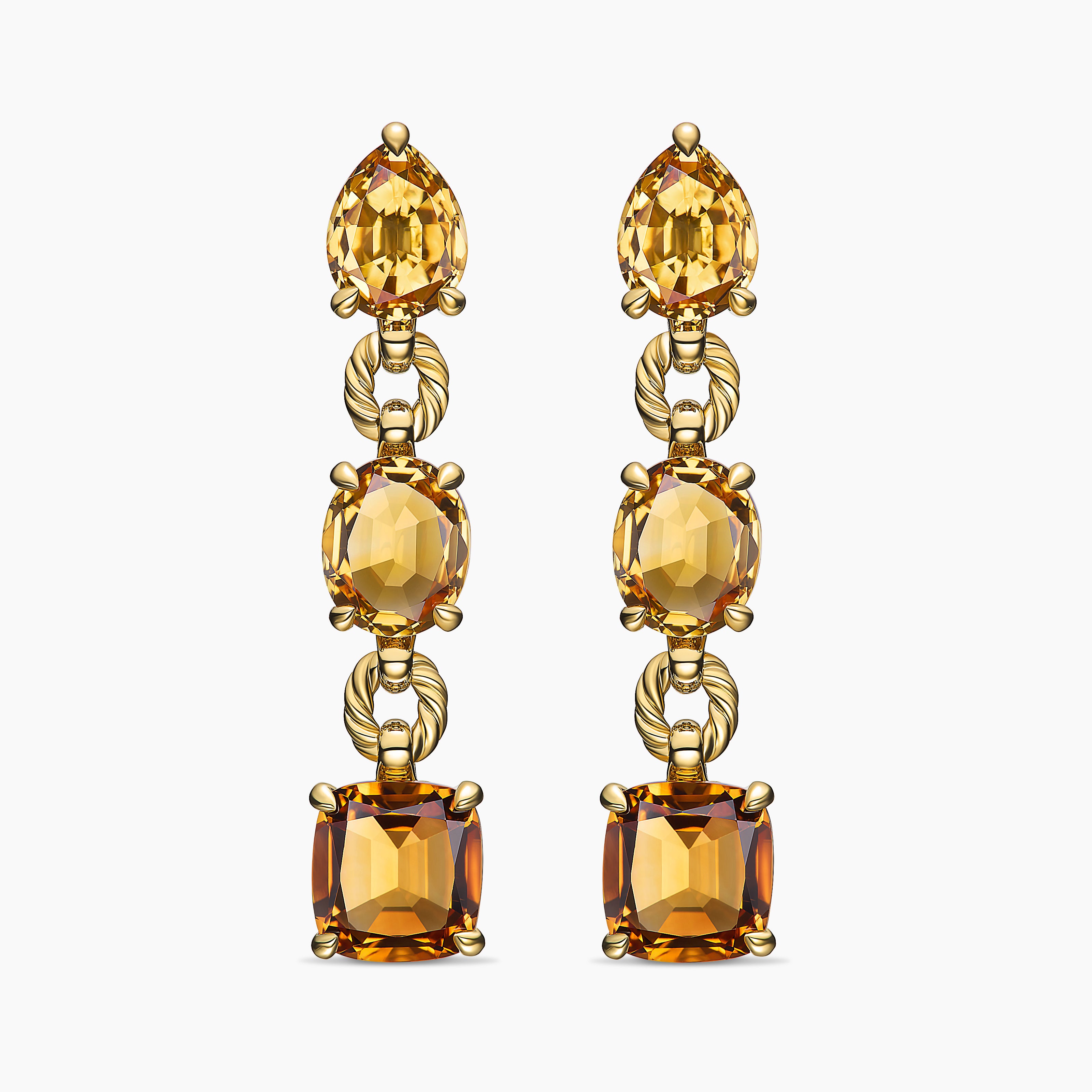 Womens Marbella Drop Earrings in 18K Yellow Gold with Citrine and Madeira Citrine, 51mm