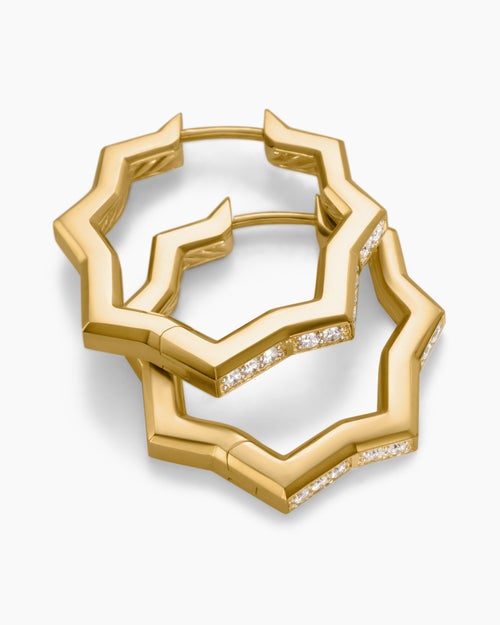 Womens Zig Zag Stax™ Hoop Earrings in 18K Yellow Gold with Diamonds, 22.8mm