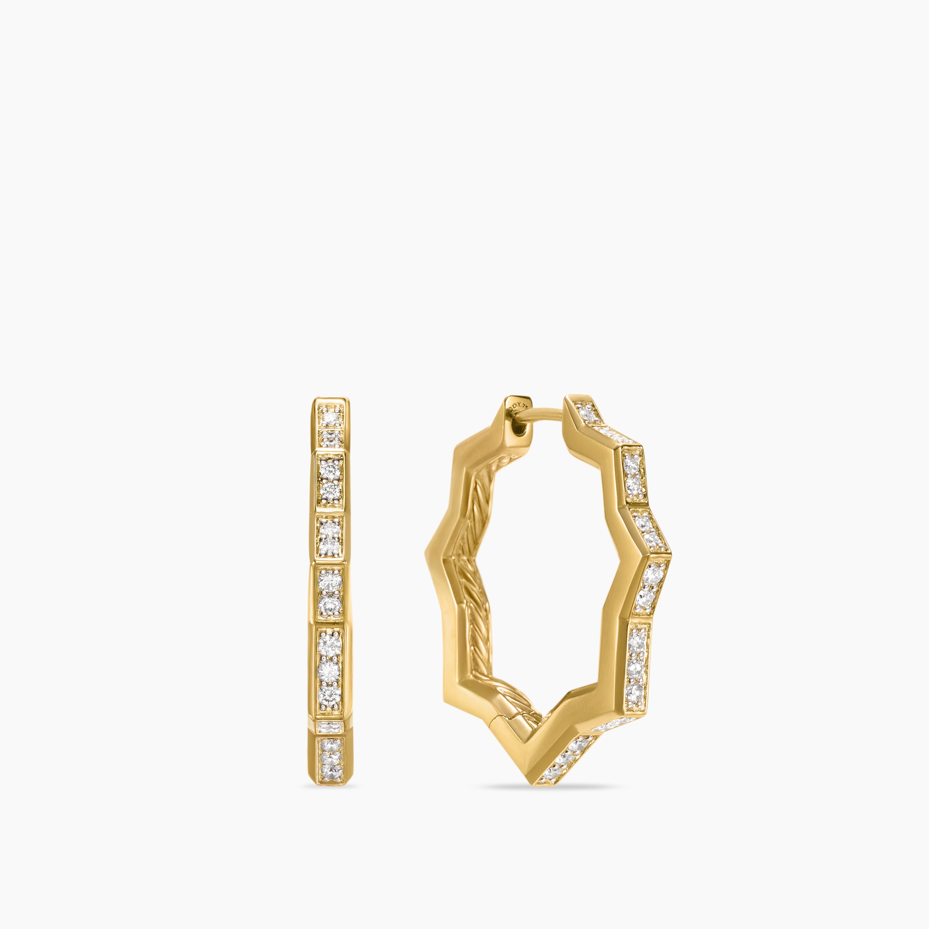 Womens Zig Zag Stax&trade; Hoop Earrings in 18K Yellow Gold with Diamonds, 22.8mm