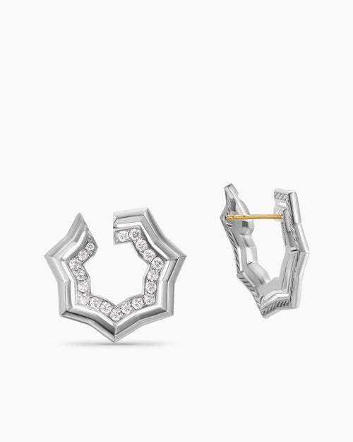 Womens Zig Zag Stax™ Two Row Hoop Earrings in Sterling Silver with Diamonds, 27mm