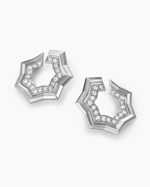 Womens Zig Zag Stax™ Two Row Hoop Earrings in Sterling Silver with Diamonds, 27mm