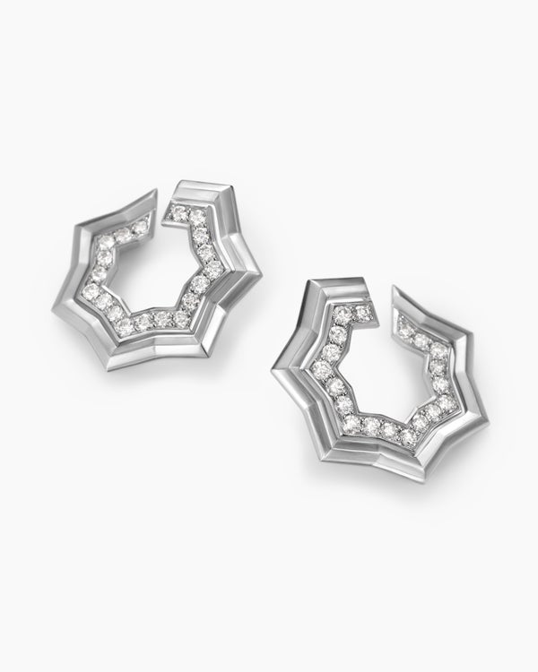 Zig Zag Stax™ Two Row Hoop Earrings in Sterling Silver with Diamonds, 27mm