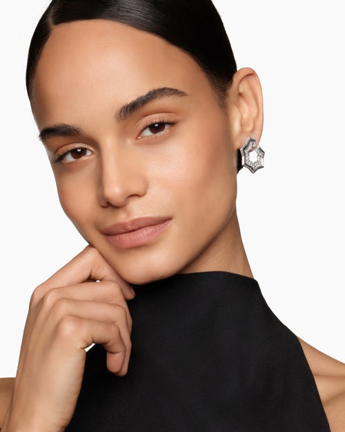 Womens Zig Zag Stax™ Two Row Hoop Earrings in Sterling Silver with Diamonds, 27mm