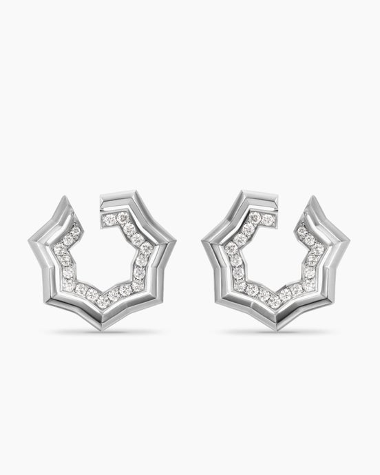 Zig Zag Stax™ Two Row Hoop Earrings in Sterling Silver with Diamonds, 27mm