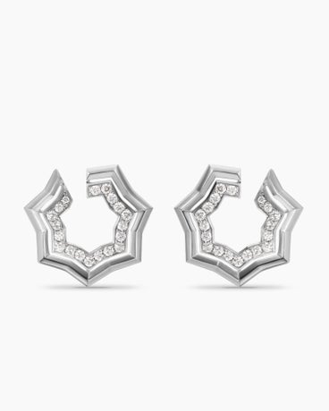 Stax Zig Zag Two Row Hoop Earrings in Sterling Silver with Diamonds, 27mm