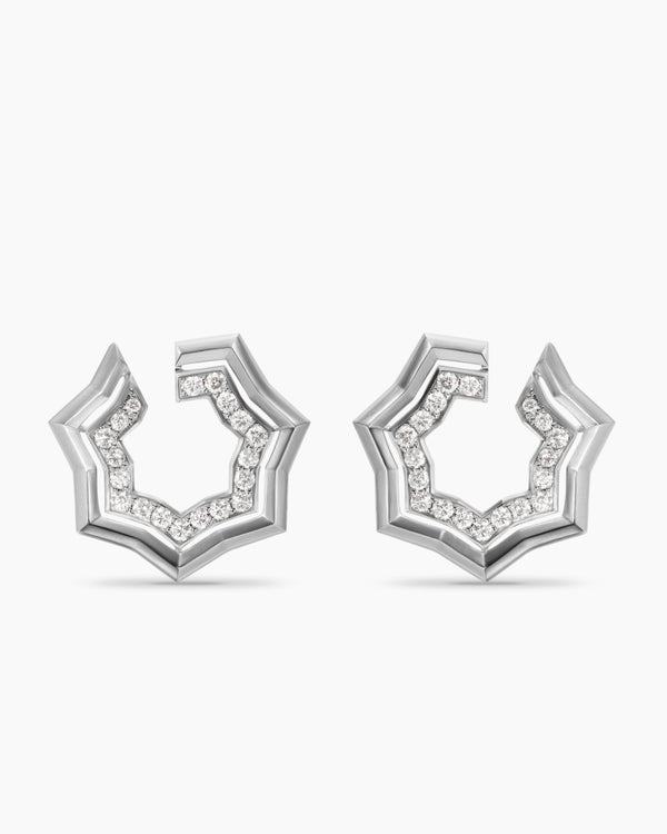 Zig Zag Stax™ Two Row Hoop Earrings in Sterling Silver with Diamonds, 27mm