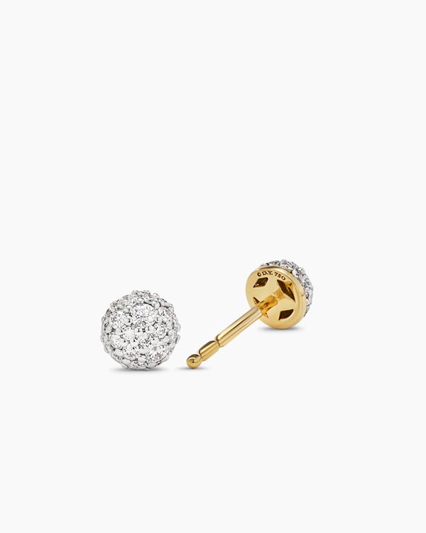 Petite Pavé Stud Earrings in 18K Yellow Gold with Diamonds, 4.5mm