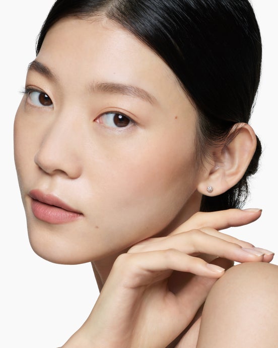 Petite Pavé Stud Earrings in 18K Yellow Gold with Diamonds, 4.5mm