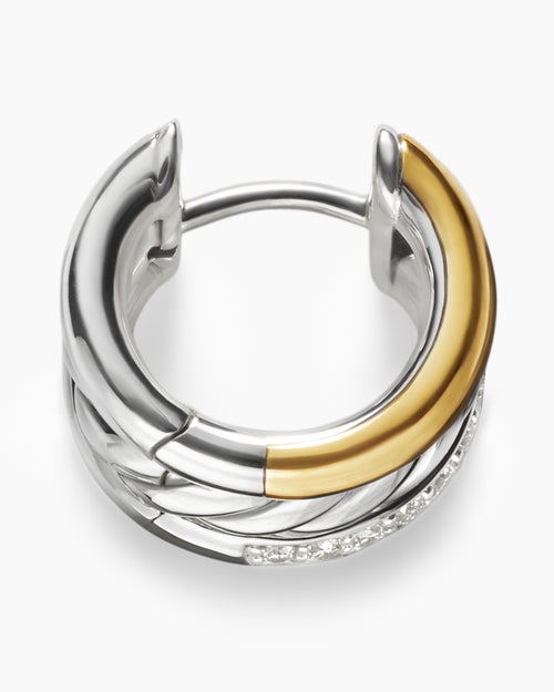 Womens DY Mercer® Huggie Hoop Earrings in Sterling Silver with 18ct Yellow Gold and Diamonds, 14mm