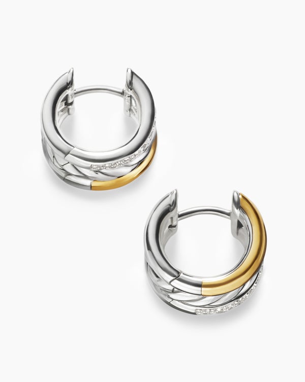 DY Mercer® Huggie Hoop Earrings in Sterling Silver with 18K Yellow Gold and Diamonds, 14mm